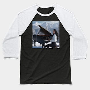 A Female Pianist Playing The Piano On Mt. Blanc In Switzerland Baseball T-Shirt